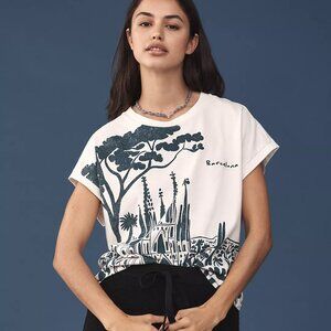 ANTHROPOLOGIE Wild Fever Studio Muscle Boxy Graphic Barcelona Tee XS Edith Kurc